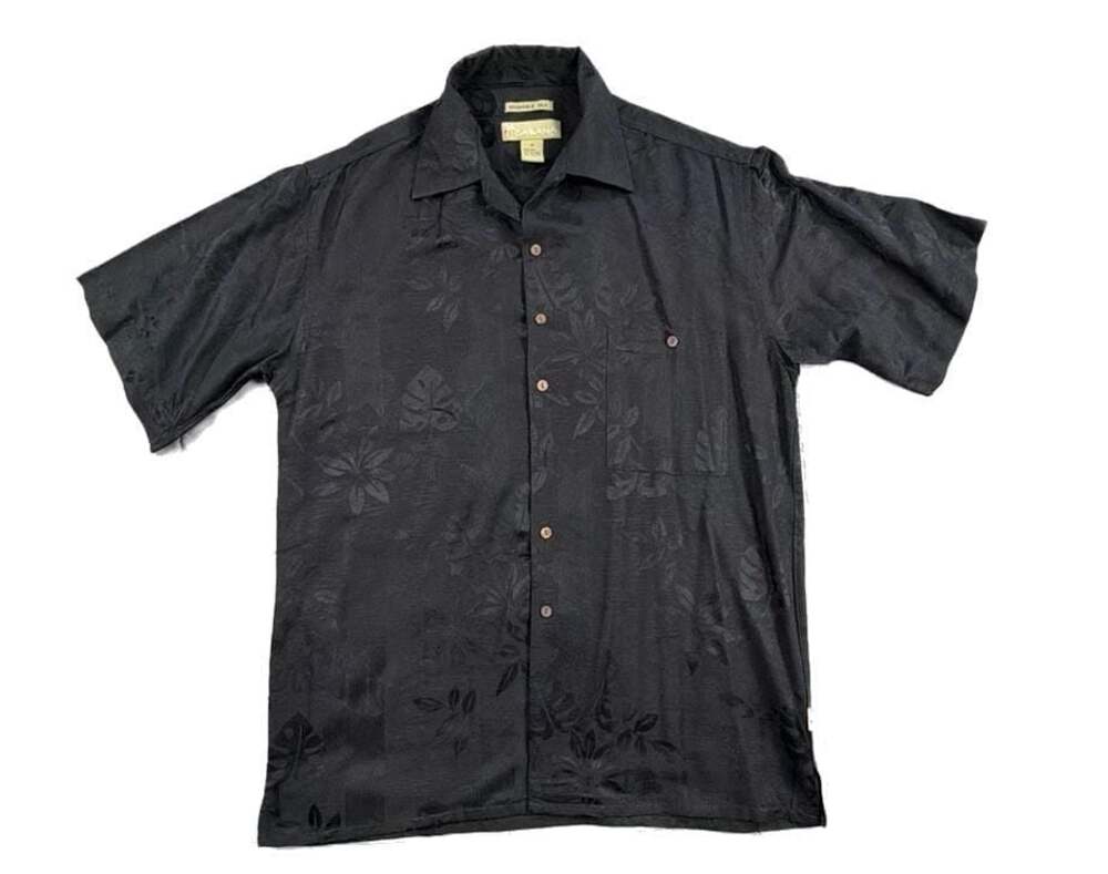 Cabana by CCO Washable Silk Tonal Tropical Floral Short Sleeve Shirt Size M